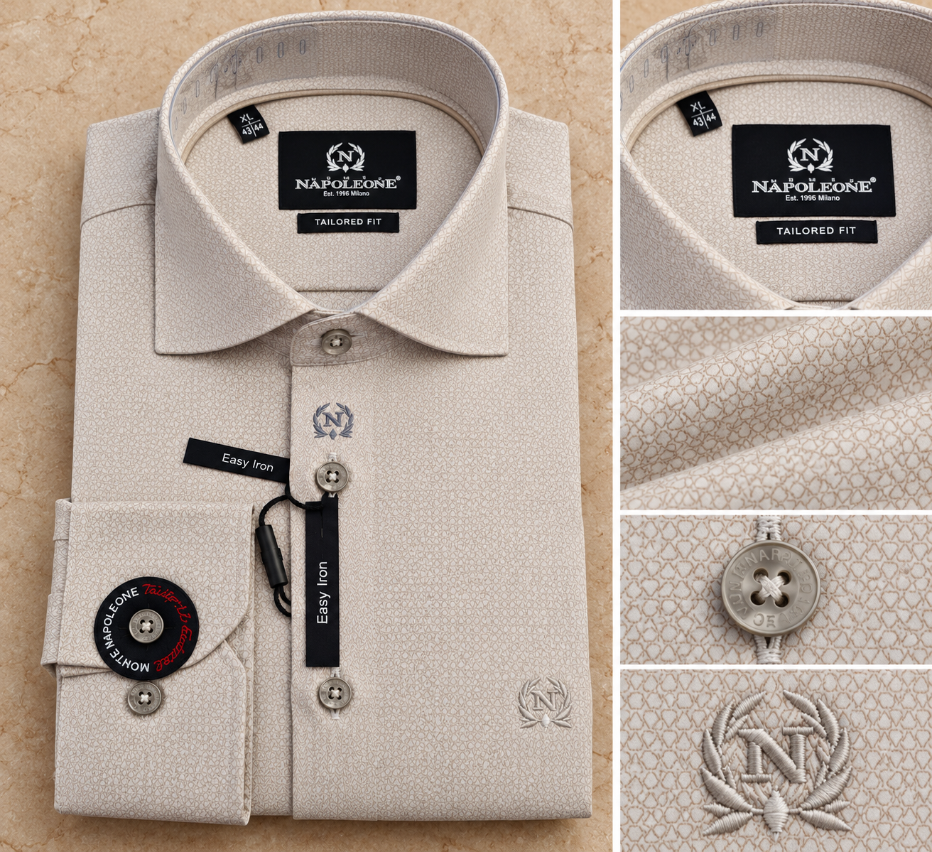 Beige Micro-Pattern Shirt